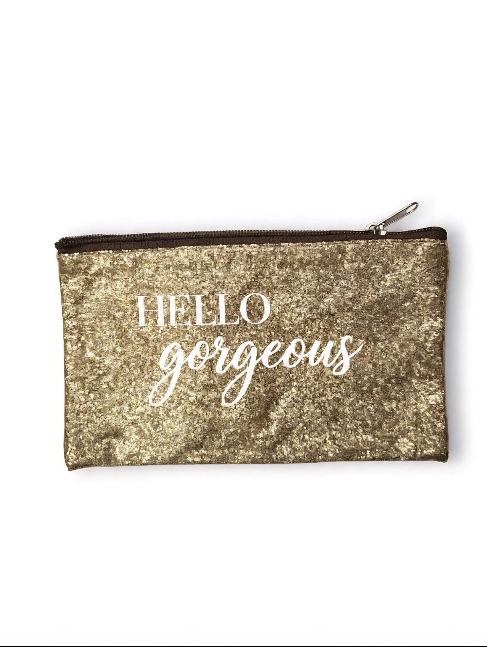 Hello Gorgeous Gold Glitter Cosmetic Makeup Pouch